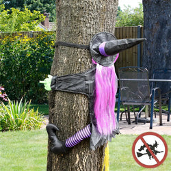 Halloween Crashing Witch Into Tree Outdoor Decoration
