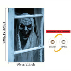 Halloween Skeleton Peeking Window Backdrop