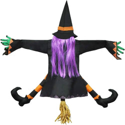 Halloween Crashing Witch Into Tree Outdoor Decoration