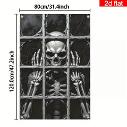 Halloween Skeleton Peeking Window Backdrop