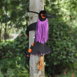 Halloween Crashing Witch Into Tree Outdoor Decoration