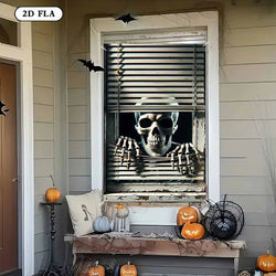 Halloween Skeleton Peeking Window Backdrop
