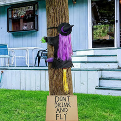 Halloween Crashing Witch Into Tree Outdoor Decoration