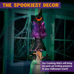 Halloween Crashing Witch Into Tree Outdoor Decoration