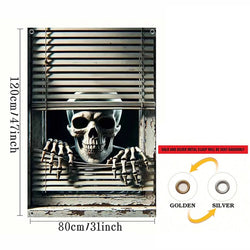 Halloween Skeleton Peeking Window Backdrop