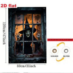 Halloween Skeleton Peeking Window Backdrop