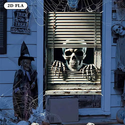Halloween Skeleton Peeking Window Backdrop