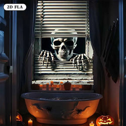 Halloween Skeleton Peeking Window Backdrop
