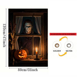 Halloween Skeleton Peeking Window Backdrop