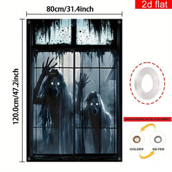 Halloween Skeleton Peeking Window Backdrop