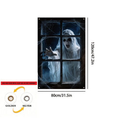 Halloween Skeleton Peeking Window Backdrop